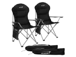 2x Sillas plegables de camping negra asientos de pesca con portavasos y bolsa HAUKI