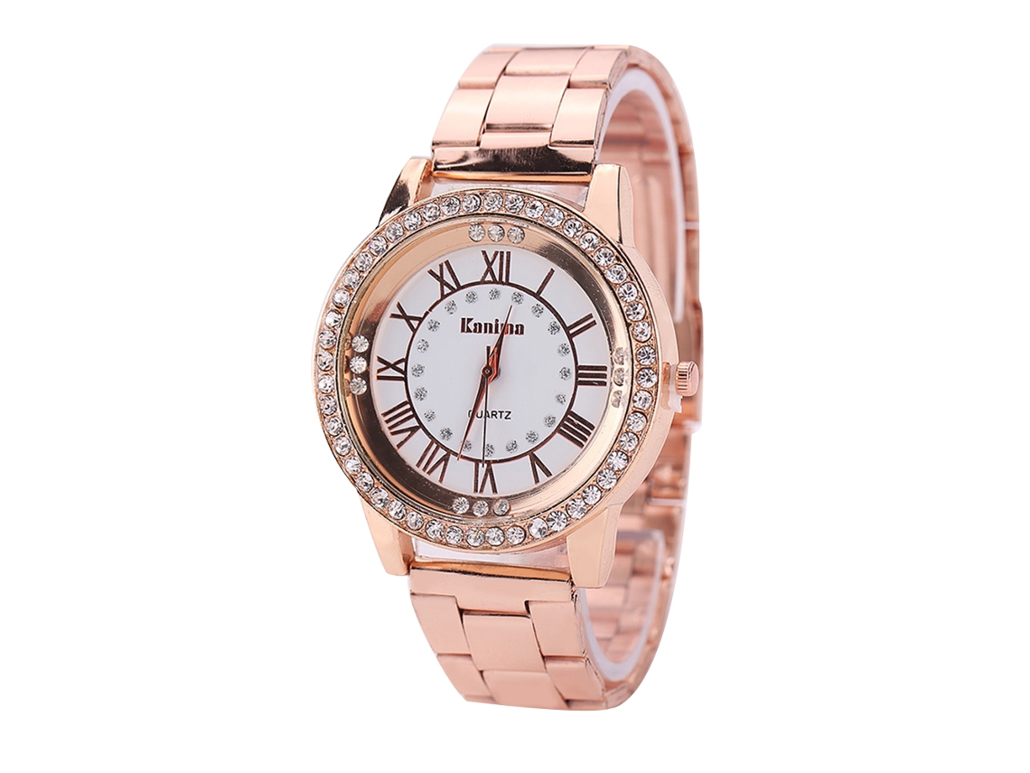 Reloj De Pulsera De Cuarzo Informal Y Moderno Para Mujer Con Diamantes De Imitación, Aleación, Color Champán.