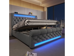 Cama Moderna De 160 X 200 Cm Con Led, Cabecero, Almacenaje Con Usb Y Tipo C, Cama Hidráulica, Gris, Terciopelo (sin Colchón)