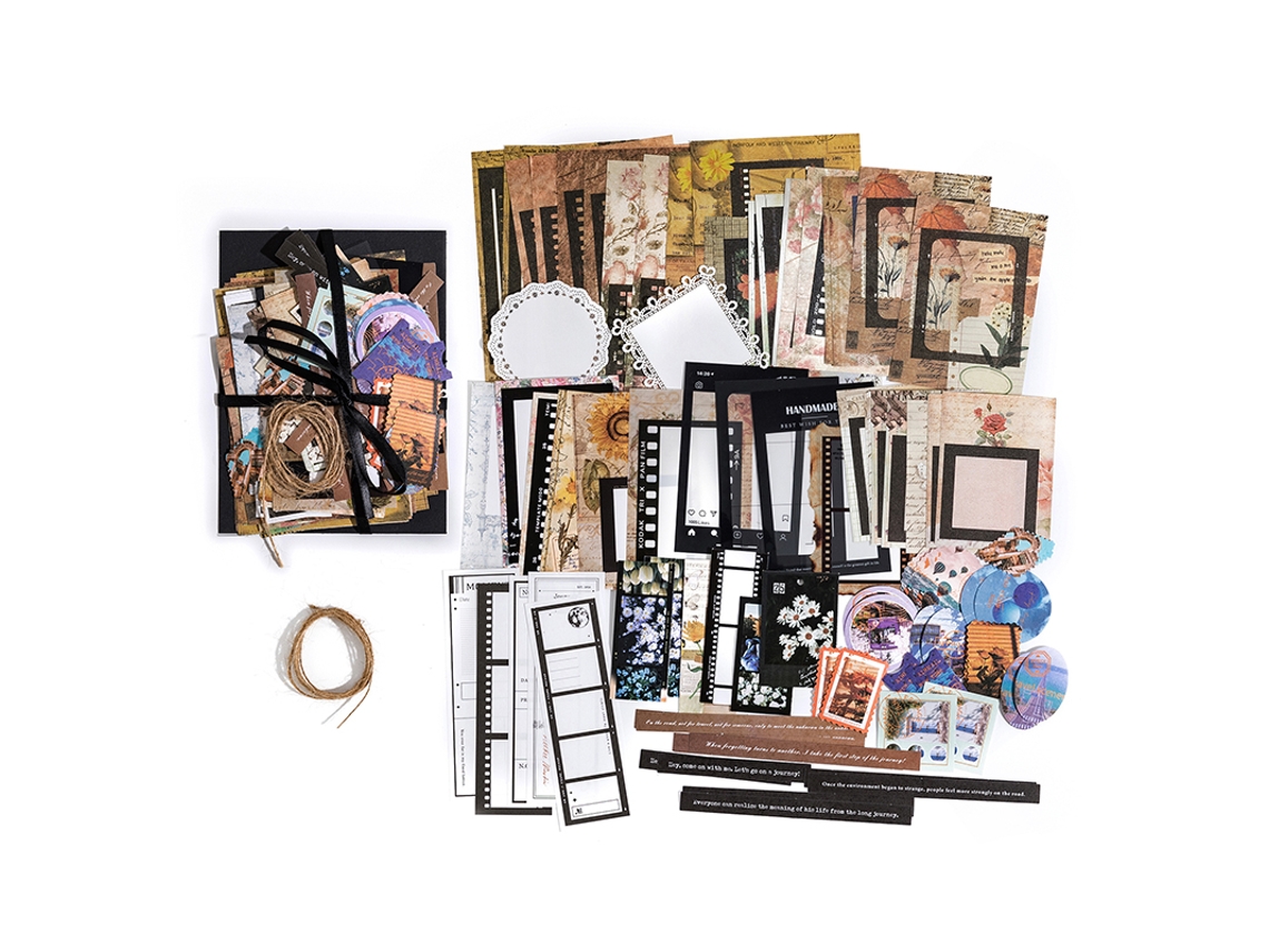 (Estilo D) Kit de álbum de recortes con 85 hojas de pegatinas decorativas vintage.