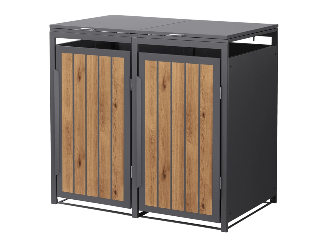Cobertizo Ml-design Para 2 Cubos De Basura 240l Acero Antracita-roble Claro, Tapa Abatible
