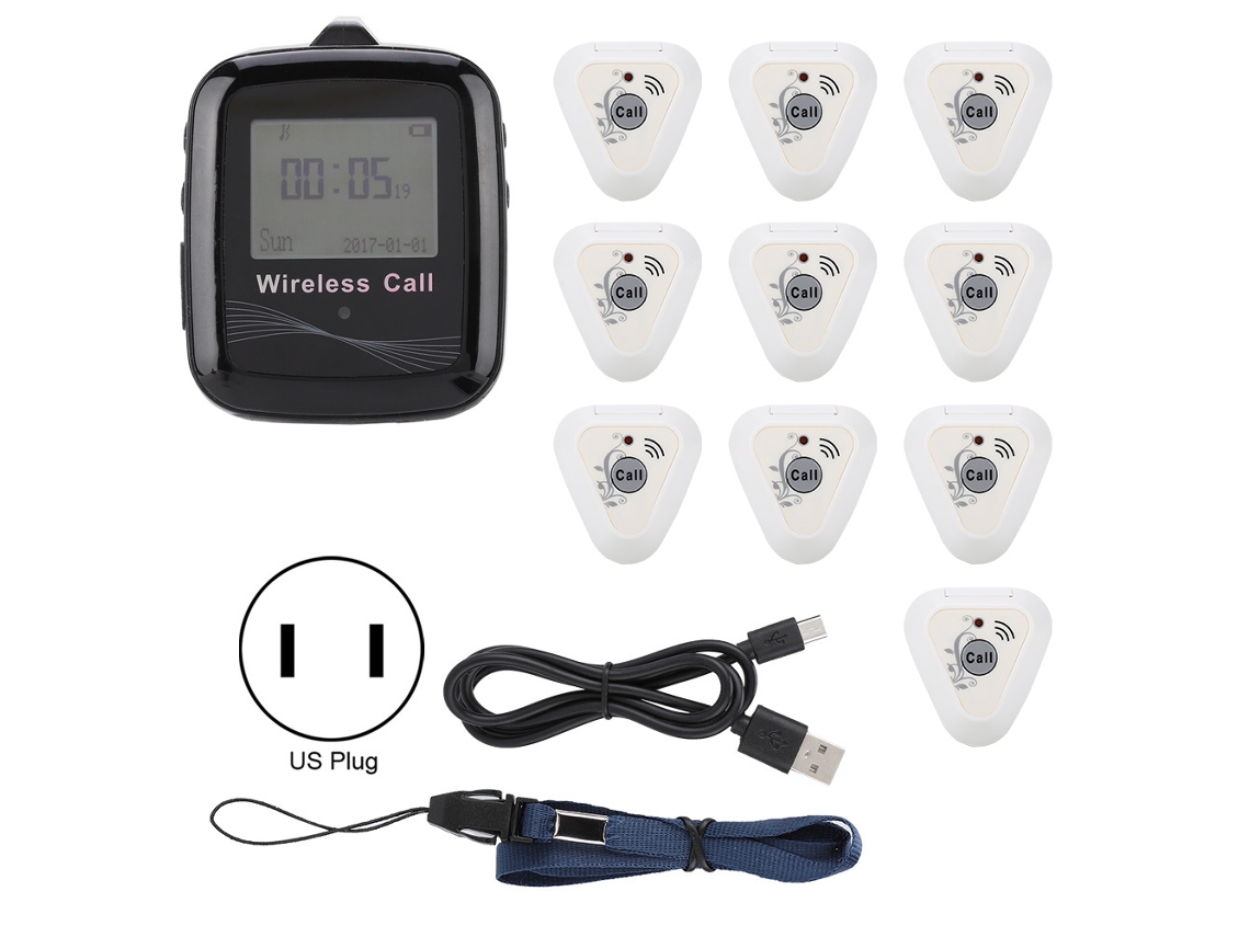 Sistema De Paginación Black Mobile Receptor 10 Piezas Llamador Triangular De Botón Único