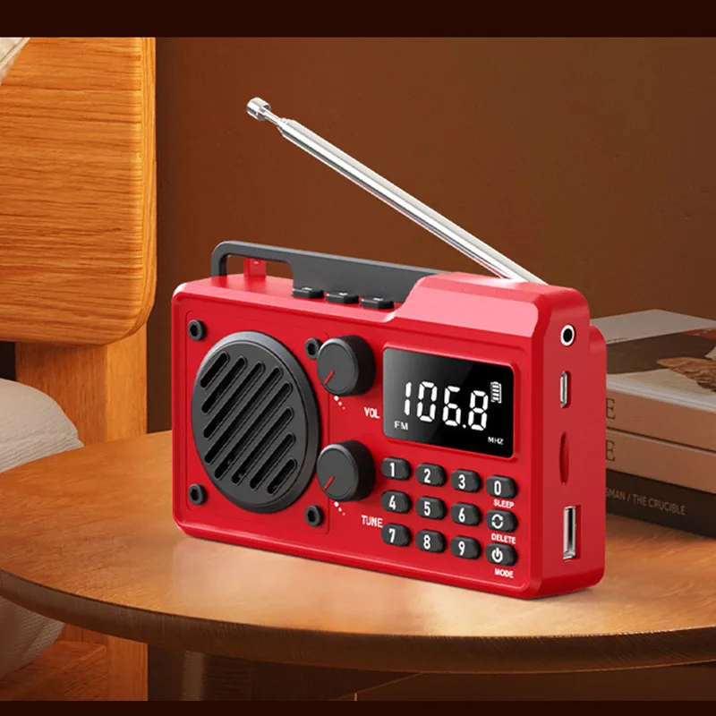 (rojo) Pequeña Radio Multibanda Con Apagado Programado, Altavoz Bluetooth, Tarjeta Tf -usb, Soporte 64-108mhz-9k /10k Decodificación De Audio