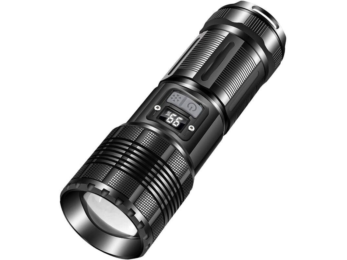 Linterna LED ultrapotente, batería integrada de 6000 mAh con indicador de energía digital LED, ideal para acampar y emergencias.