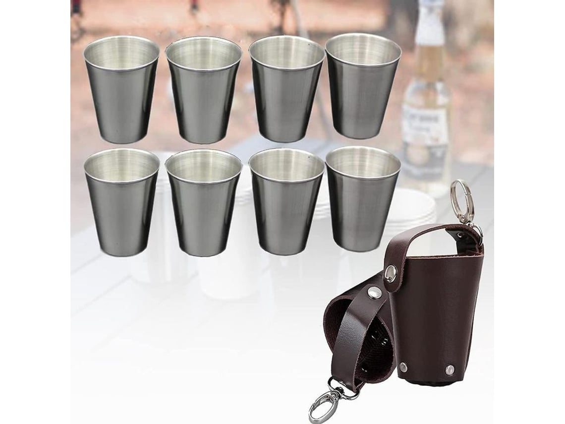 2026da-vasos De Acero Inoxidable Portátiles Con 2 Fundas De Cuero Para Camping Fiesta Barbacoa Viaje 70ml