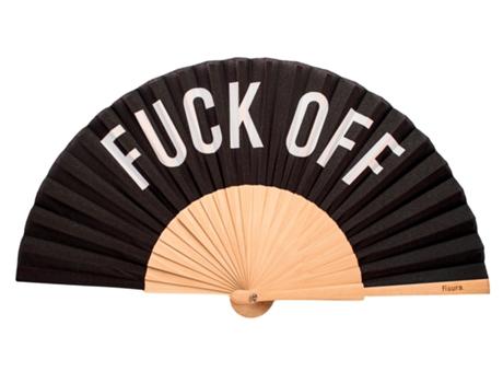 FISURA Abanico original con mensaje “f*ck off” Abanico de madera moderno y gracioso Abanico negro 42,5x23 cm Madera y textil