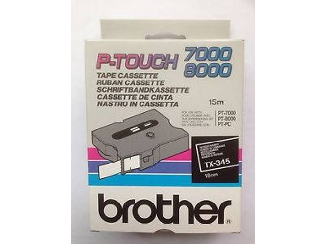 Cinta Laminada BROTHER TX-345 Blanco sobre Negro