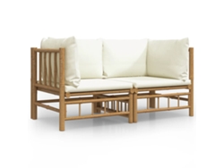 Maison Exclusive - Sofás De Esquina De Jardín 2 Uds Bambú Con Cojines Blanco Crema