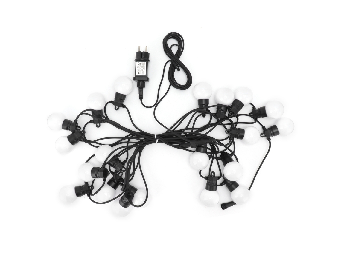 Luzes de cordão Bj-luz G50 à prova d'água, 10m, 20 LEDs para decoração festiva externa, branco quente.