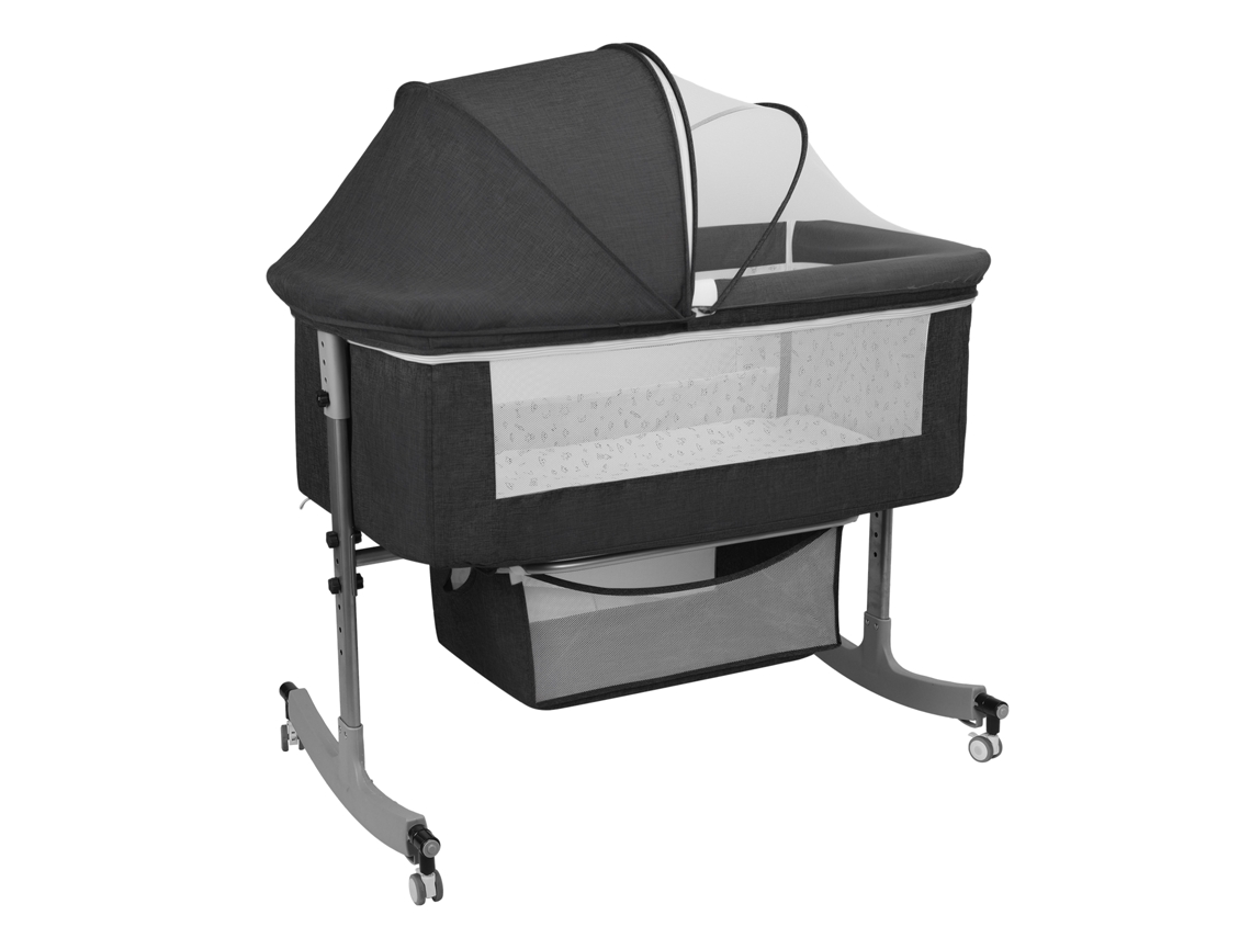 Cuna colecho 3 en 1 Flasidu con altura ajustable, mosquitera y cesta con colchón y ruedas giratorias de 360° (0-24 meses)