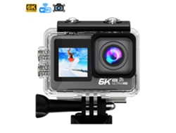 Cámara deportiva M82 TR 6K 30fps con 47.5 MP, pantalla dual de 2'' y 1.3'', estabilizador de imagen, varios accesorios y Wi-Fi.
