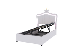 Cama Infantil Estofada 90x200 Blanca Corona Hidráulico Led Cabecera Regulable Cuero Ecológico