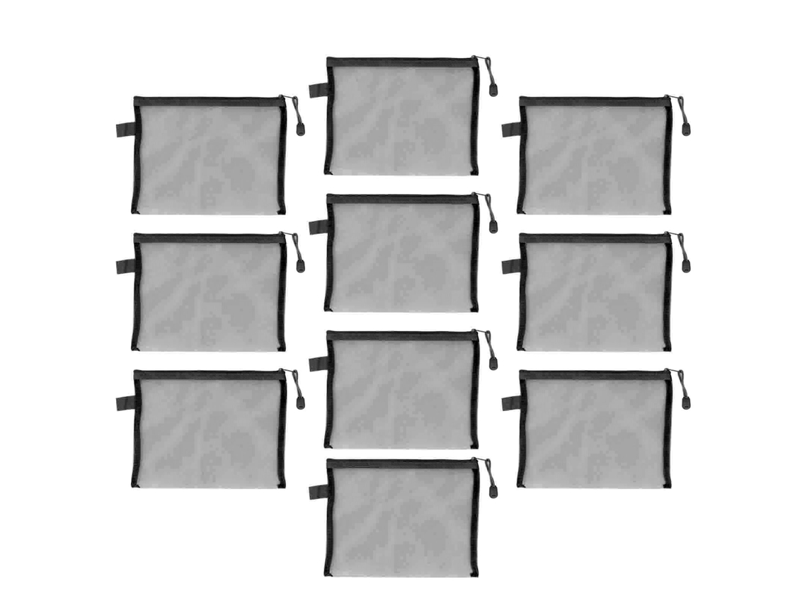 10pcs Funda De Documentos Con Cremallera Impermeable Resistente A Rasgaduras Tamaño A5 Organizador De Papeles Negro