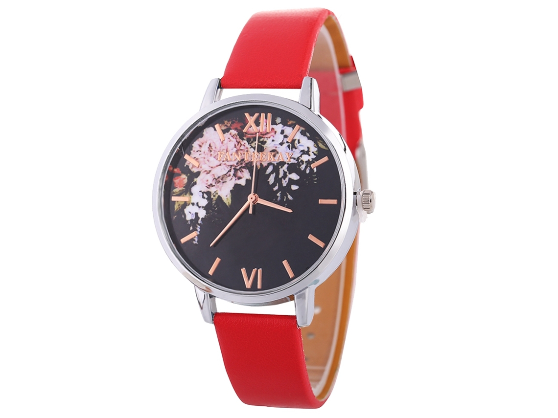 Reloj De Pulsera De Cuarzo Informal De Estilo Coreano Para Mujer Con Correa De Cuero (rojo)