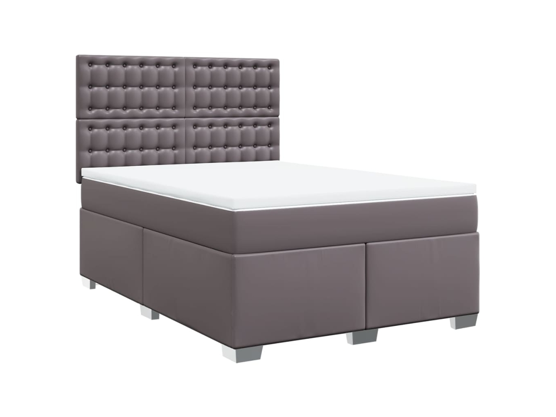 Maison Exclusive - Cama Box Spring Con Colchón Cuero Sintético Gris 140x200 Cm