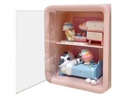 Vitrina para muñecas con 2 niveles y puertas transparentes, color rosa, para casa de muñecas.