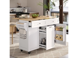 Isla De Cocina Blanca Con Ruedas, Cajones Extensibles Y Multifuncionales.