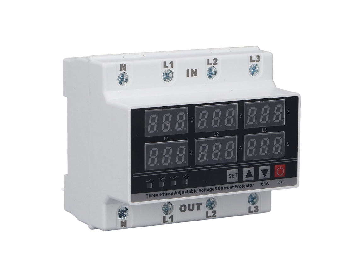 2026velora - Protector de sobrecarga y baja tensión 63A 3 fases 4 Hilos Reinicio automático AC230V Ajustable