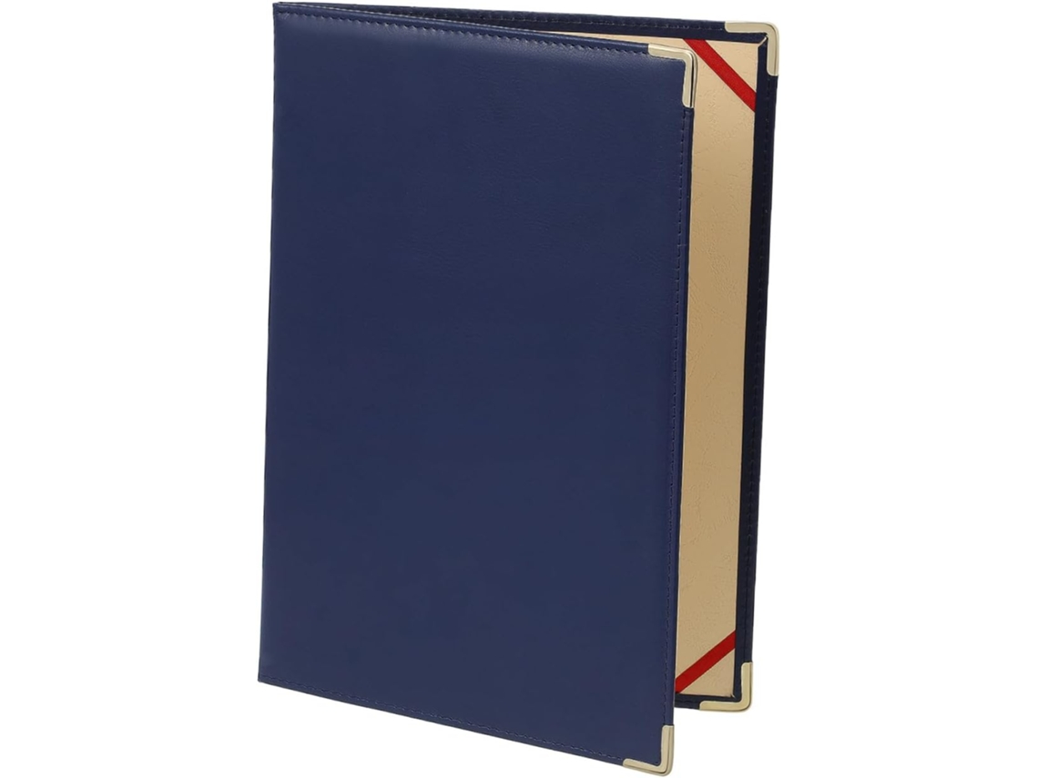Cartera Grande Azul De Piel Sintética Y Organizador De Archivos Con Esquinas Metálicas.