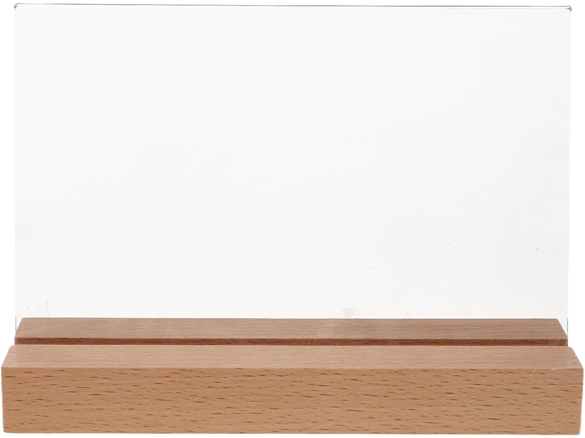 Juego De 5 Tarjeteros De Acrílico Transparente Con Base De Madera, Soporte Para Menús De Doble Cara.