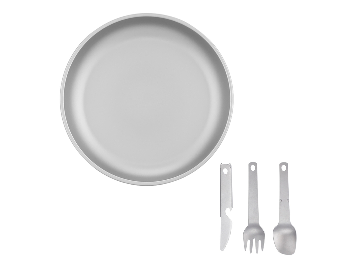 Plato De Camping De 3 Piezas, Cubiertos Integrados, Placa De Titanio, Platos Ligeros Para Barbacoa Al Aire Libre