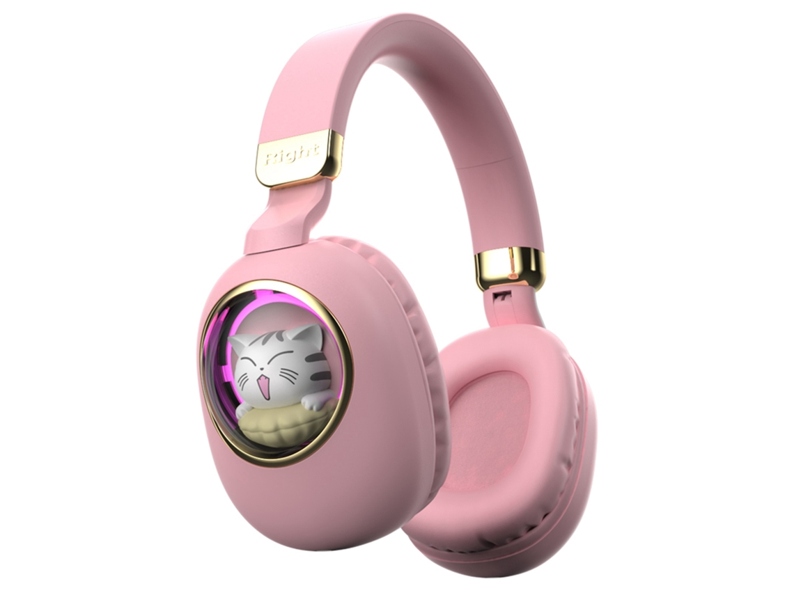 Fones De Ouvido Sem Fio Bt5.3 Gamer Over Ear Design Animal Fofo Luzes Coloridas Almofadas Macias Plegáveis