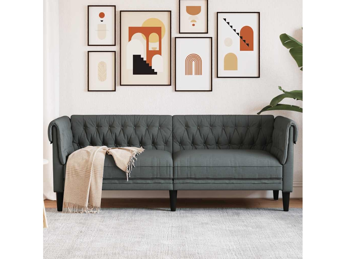 Sofá Chesterfield De 3 Plazas | Sofá De Salón | Sofá De Descanso Tela Gris Oscuro