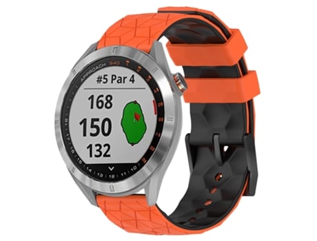 Correa de reloj inteligente para Garmin Approach S40 Correa de reloj de silicona con patrón de fútbol bicolor de 20 mm (naranja + negro)