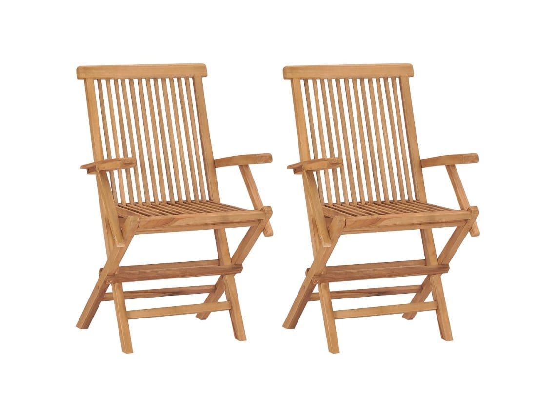 Sillas de jardín plegables de 2 piezas DKD Home Decor de madera maciza de teca