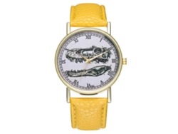 Reloj De Pulsera Zhoulianfa Con Correa De Piel Sintética, Estampado De Dinosaurios, Unisex, Amarillo.