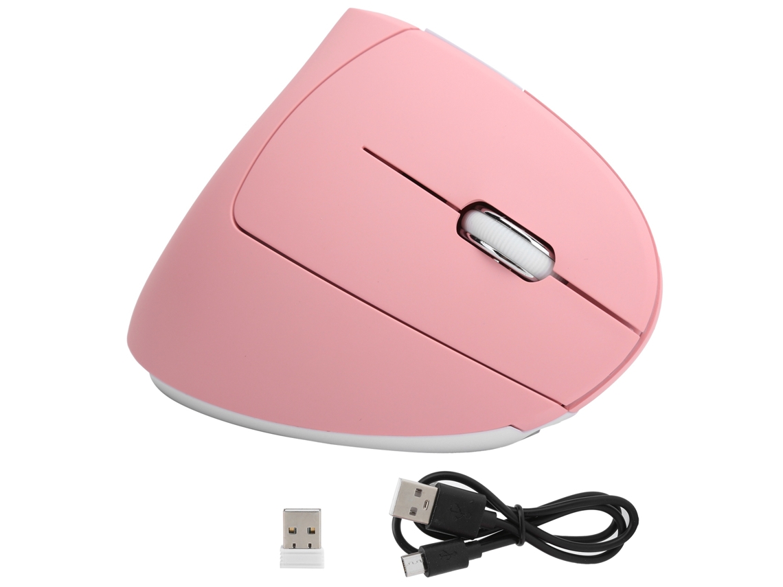 Mouse Vertical Sem Fio Usb 2.4g Ergonomico Recarregavel 4 Dpi Rgb Para Escritorio E Jogos H1 Rosa