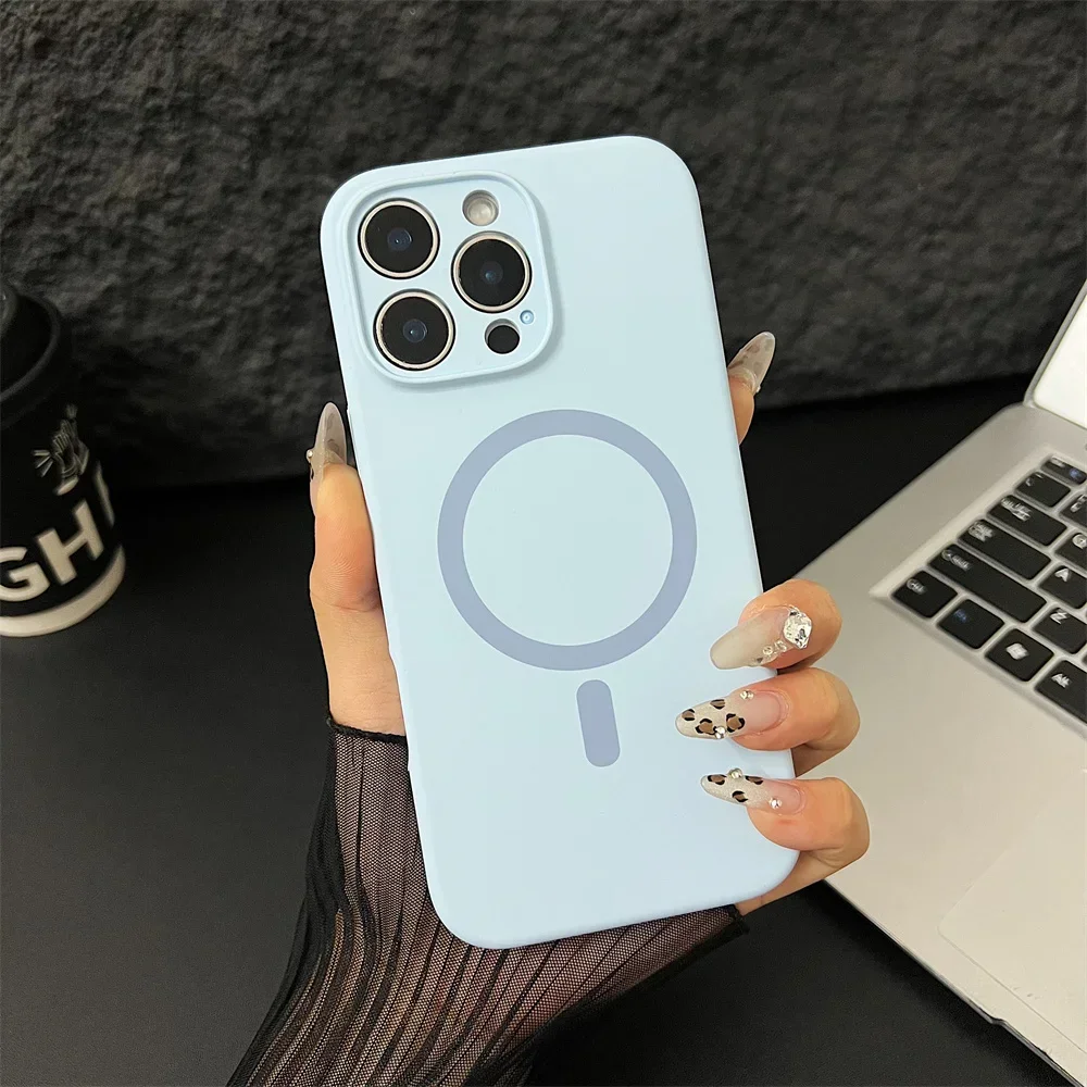 (iphone 14 Pro, Azul) Funda Protectora Magnética De Silicona Líquida Magsafe Para Iphone, Protección De Lente