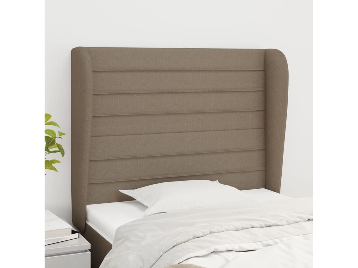 Cabecero | Panel de cama con solapas, tela, 103x23x118/128 cm, gris-marrón