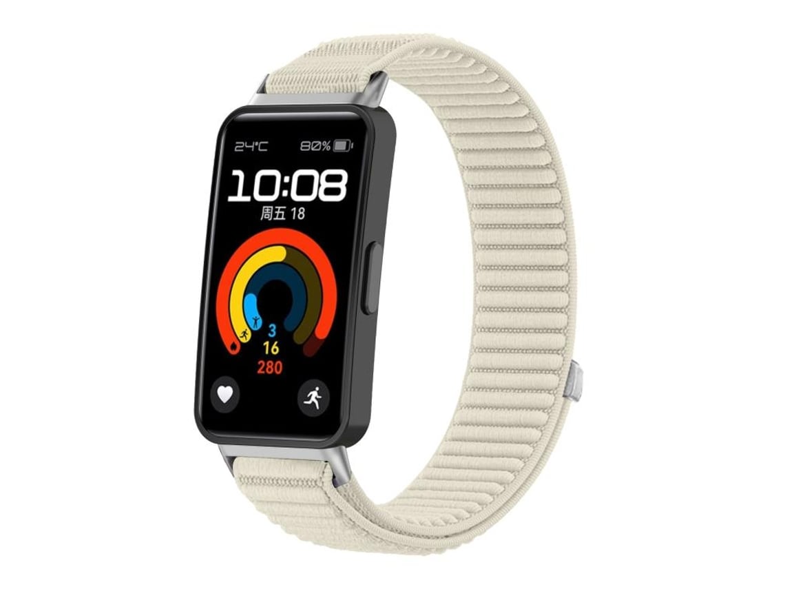 Bracelete Para Huawei Band 10 / 9 / 8 - Nylon Trançado - Fecho De Velcro - Interface Metálica Starlight