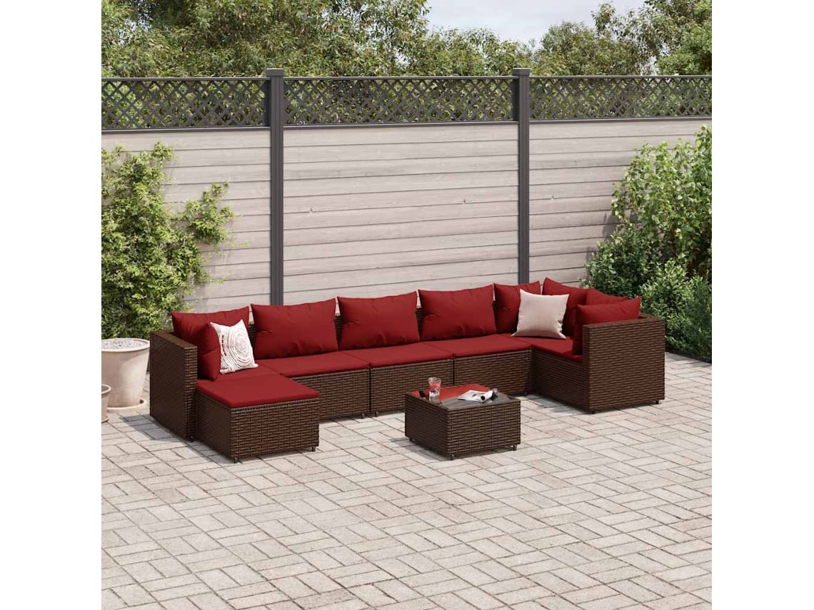 Conjunto de jardín de 8 piezas con cojines de mimbre marrón de DKD Home Decor