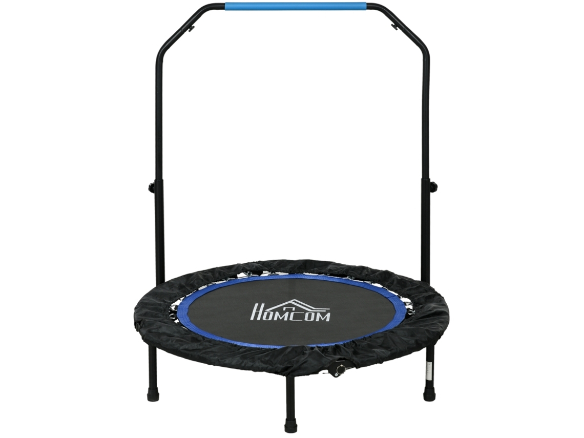 Cama Elástica Plegable Para Gimnasia, Manillar Ajustable, 102x123 Cm, Capacidad De 100 Kg, Color Negro Y Azul.