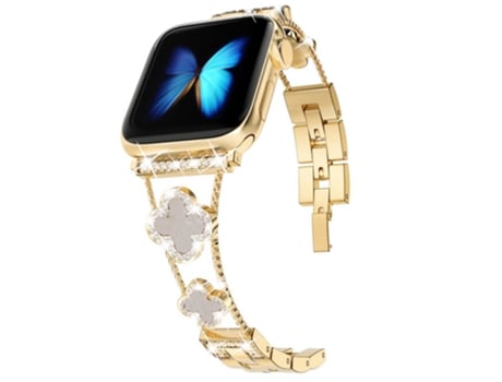 Correa para Smartwatch Anillo Trébol de Cuatro Hojas con Diamantes para Apple Watch Series 9, 8 y 7 41mm / SE 3 y SE 2, 6 y SE y 5 y 4 40mm / 3 y 2...