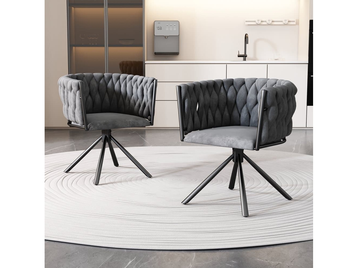 Juego De 2 Sillas Giratorias De Terciopelo Con Reposabrazos - Patas De Metal - Gris