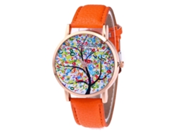 Reloj De Cuarzo De Pulsera Con Correa De Cuero Para Mujer Y Hombre (naranja)