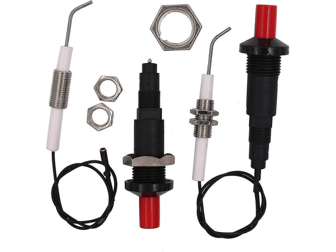 2 Piezo Encendedor Universal Para Barbacoa Gas Con Botón De Pulsación Electrodos Cerámicos Rosca M10 Cable 30cm