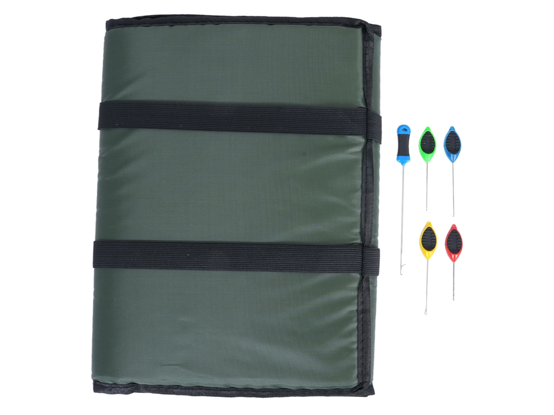 Alfombrilla para aparejos de pesca, de 3 capas, con 5 agujas para cebo.