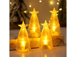 Juego De 4 Luces Nocturnas Con Forma De Árbol De Navidad, Color Amarillo Cálido, Dos Hojas Transparentes Y Dos Hojas Plateadas Brillantes.
