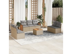 Conjunto de 8 sofás de jardín con cojines de mimbre beige Dkd Home Decor