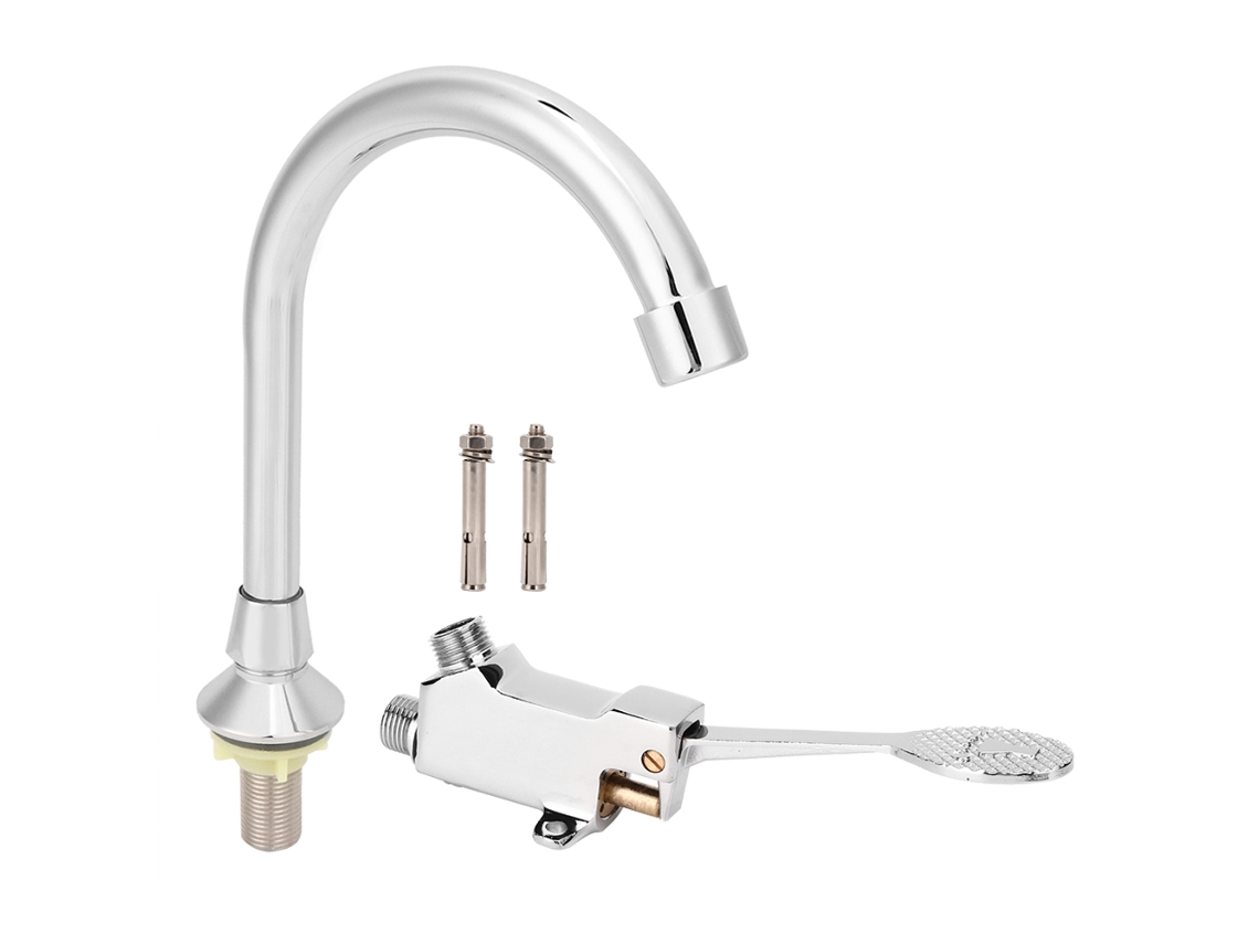 Grifo De Lavabo Con Pedal Para Baño, Laboratorio, Cocina. Materiales: Cobre, Abs. Juego Completo.