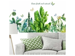 Pegatinas de pared de plantas verdes con hojas de plátano tropical y palmeras para dormitorio, sala de estar, comedor, fondo de TV y pasillo (verde 3)