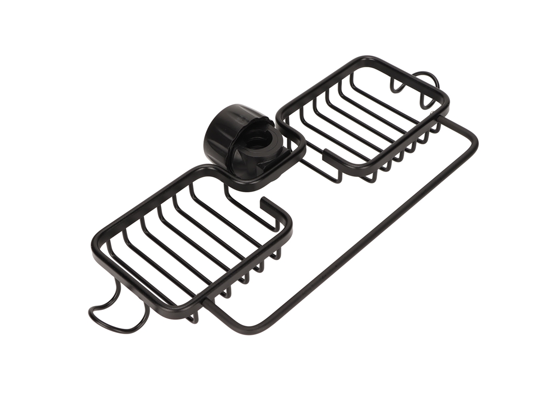 Estante De Almacenamiento De Aluminio Y Plástico Con Toallero Para Grifo De Cocina Y Baño - Negro