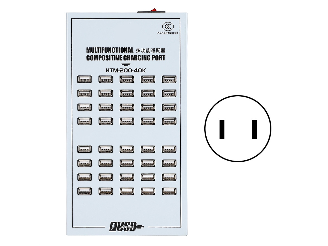 Adaptador Usb (40 Puertos Con Carga Rápida Suficiente De 2a, Enchufe Estadounidense De 110v)