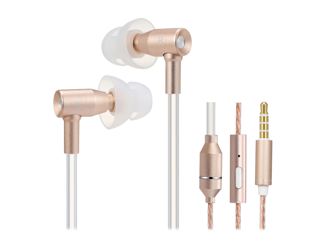 Auriculares intraaurales con cable de 3,5 mm, micrófono y controles integrados, cancelación de ruido. Mdug (dorado)