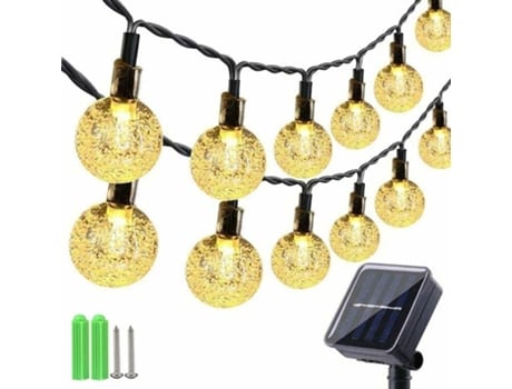 Guirnalda de luces solares para exteriores -9m 50 LED, con bola de cristal, lámpara solar de 8 modos IP65 a prueba de agua, adecuada para bodas en ...