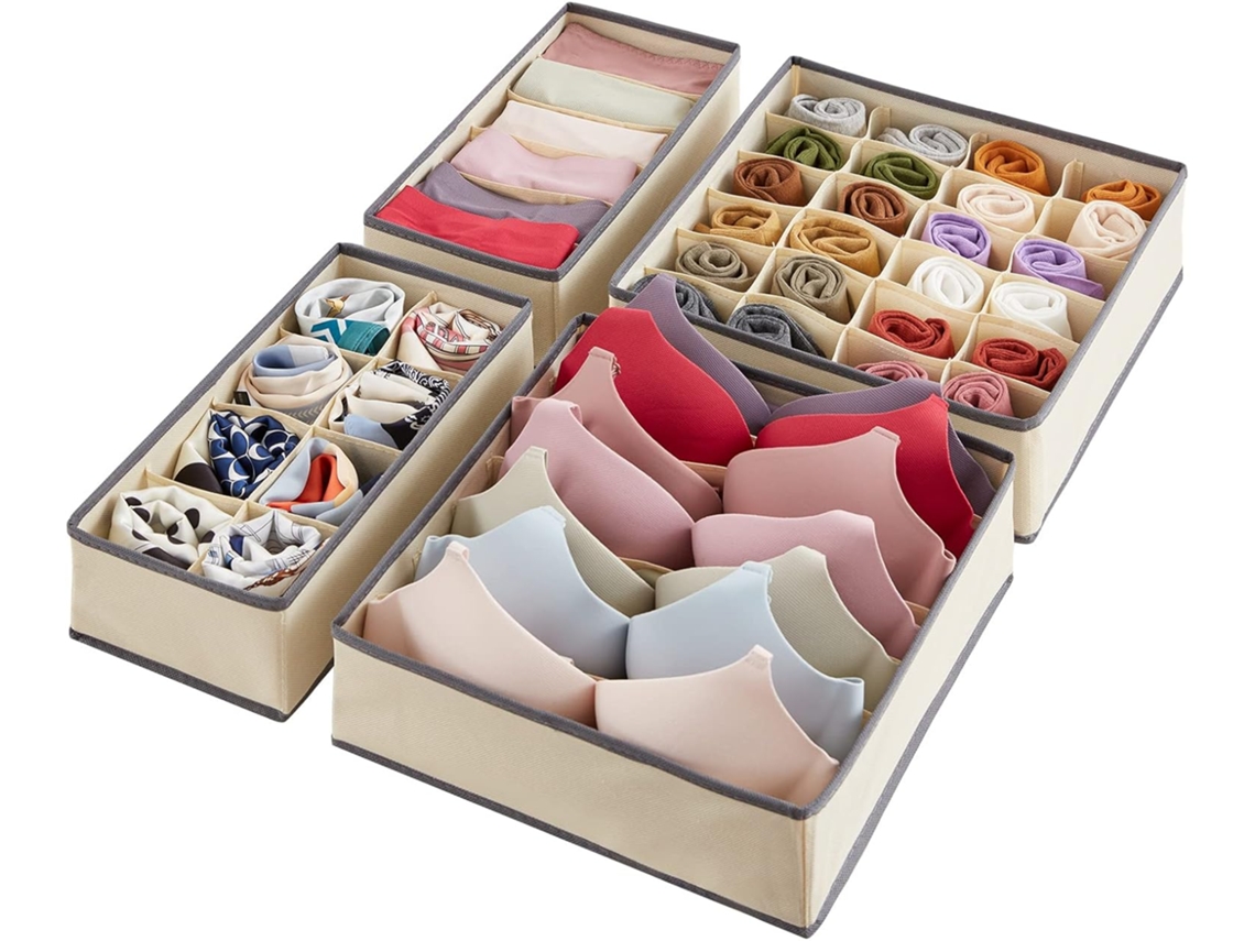 Cajón Organizador para Ropa Interior Beige (47x11x8cm) Kofihety